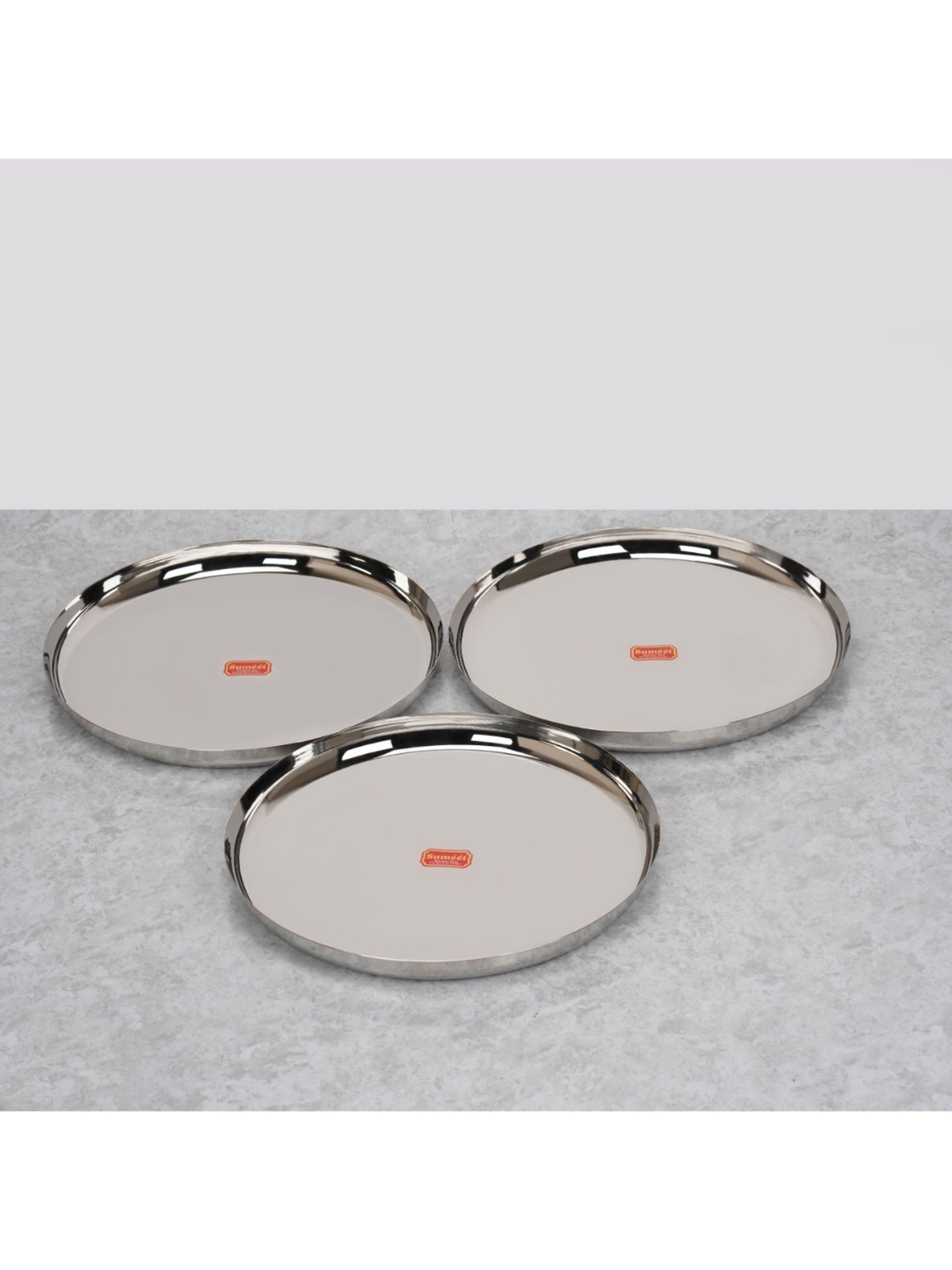 Sumeet Stainless-Steel Apple Shape Heavy Gauge Dinner Plates with Mirror Finish-34.6cm, Set of 3pc