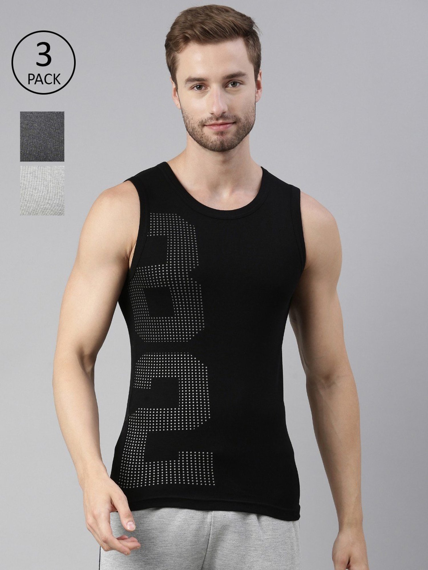 Dixcy Scott Maximus Multi Cotton Regular Fit Printed Vest - Pack Of 3