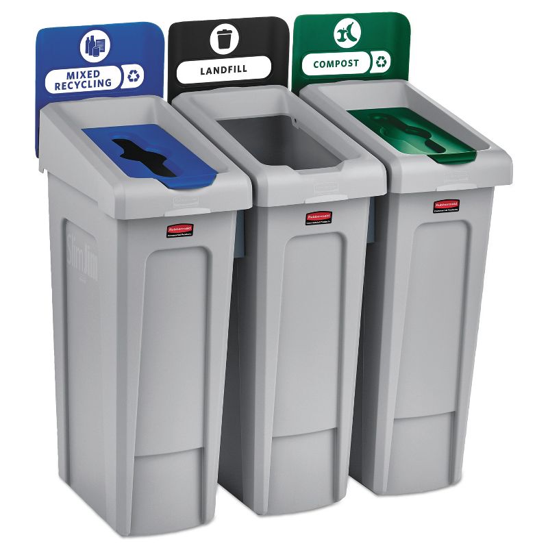 Safco At-Your-Disposal Recycling Center Polyethylene Three 28gal Bins Black 9798BL