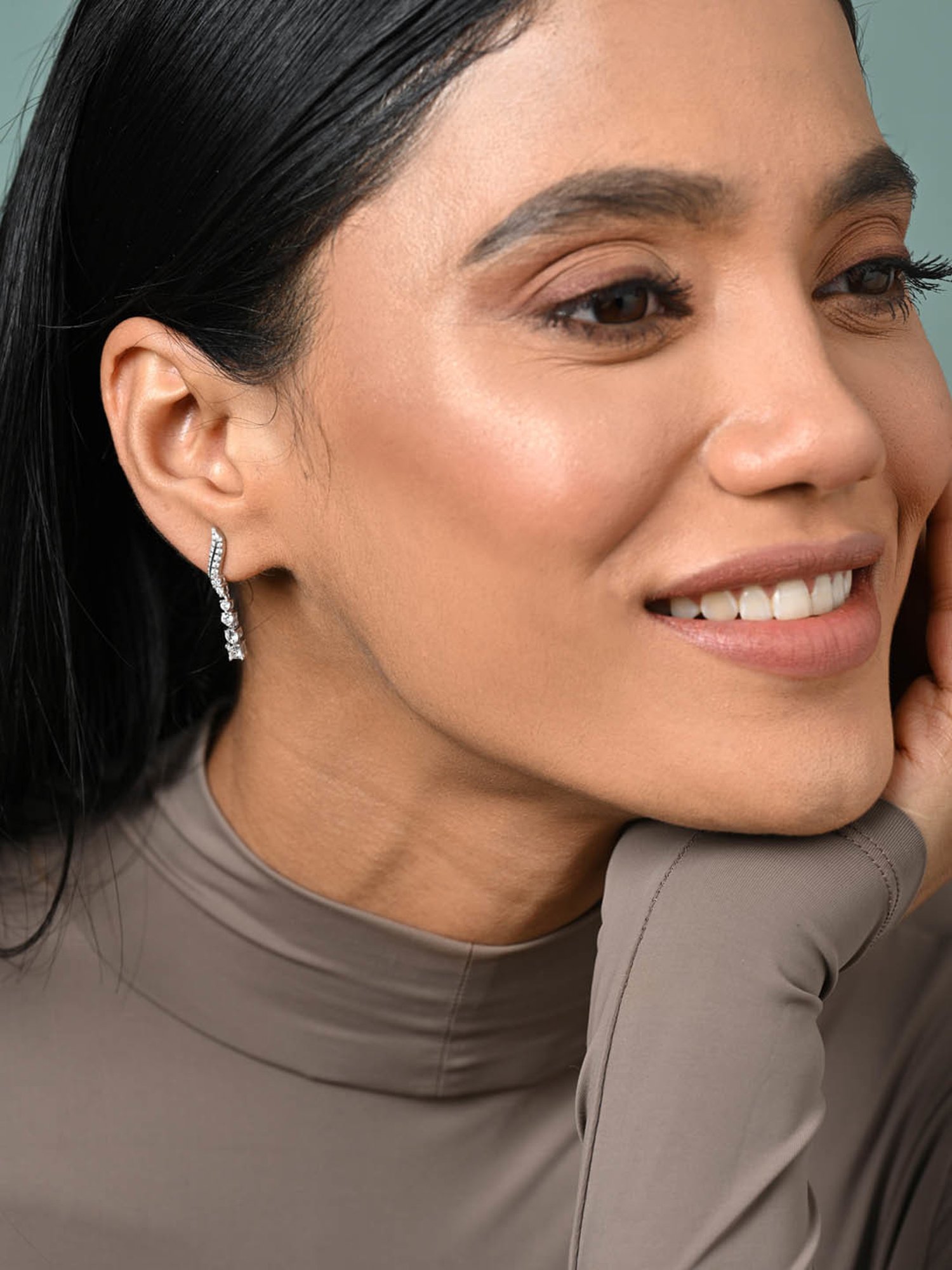 Clara 925 Silver Platinum Plated Swiss Zirconia Wave Drop Earrings Gift for Women