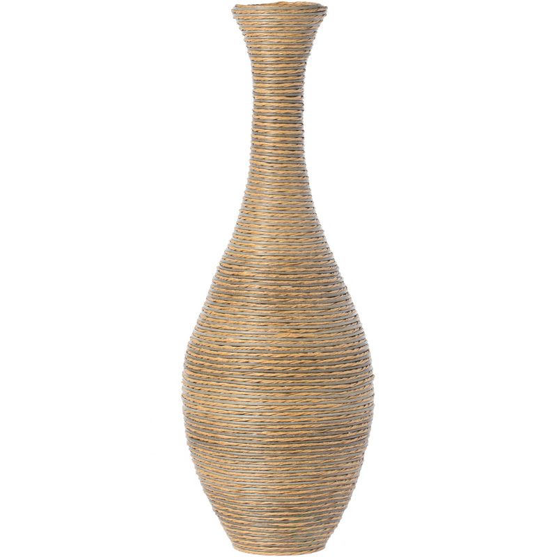 Uniquewise 38 Inch Tall Trumpet Design Artificial Rattan Floor Vase Beige