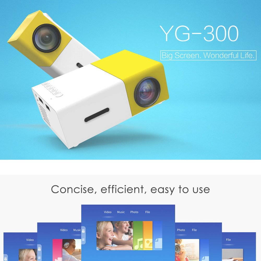Blueskysea Protable YG300 Mini LED Projector 400-600LM Audio 320x240P HDMI USB AV SD Input Home Media Player