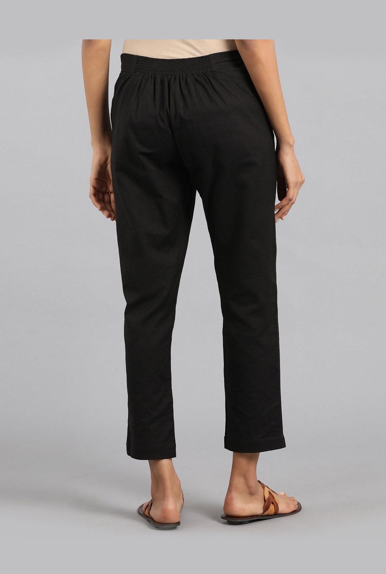 W Black Cotton Elasticated Trousers