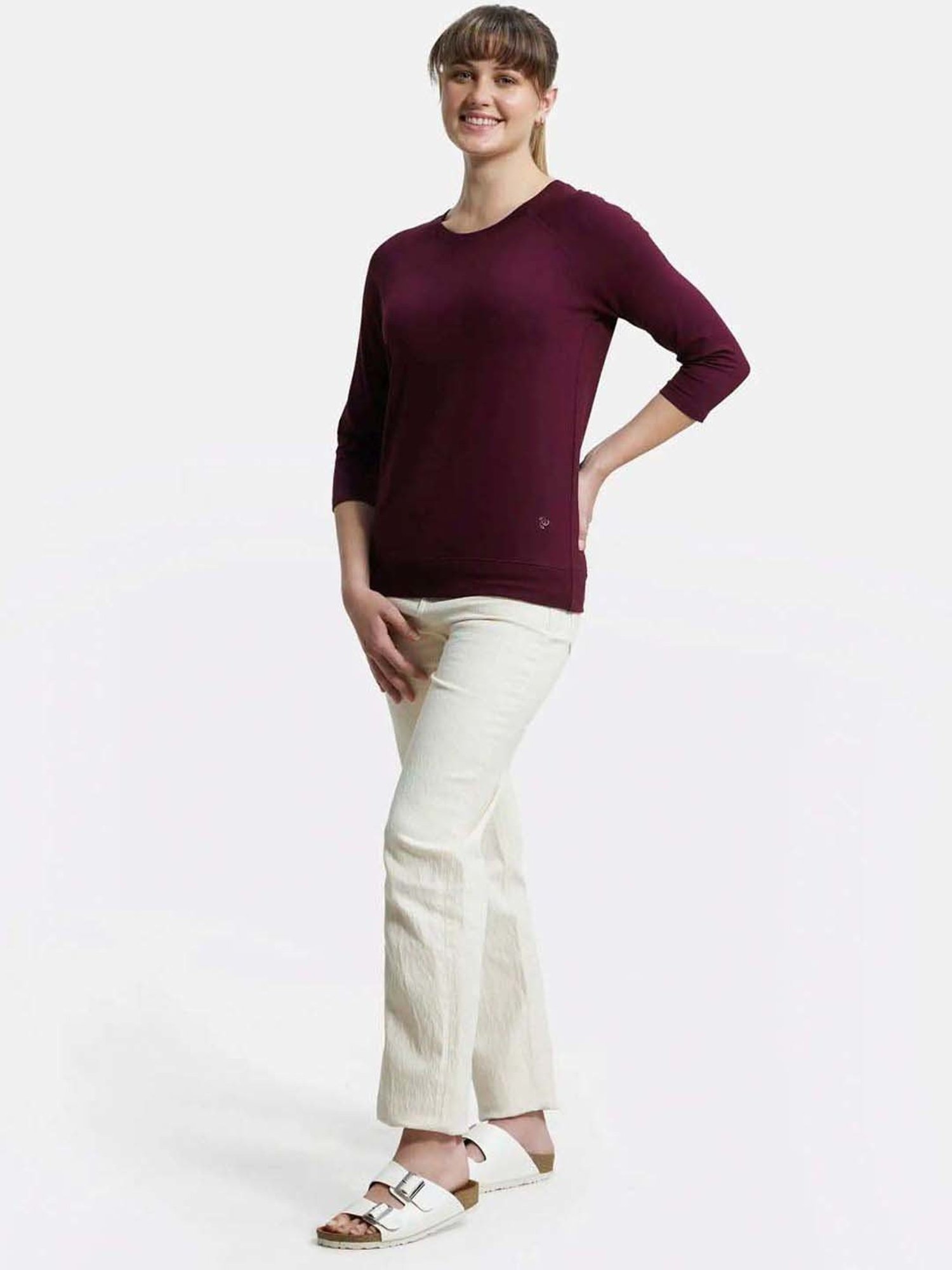 Jockey AW14 Women's Super Combed Cotton Viscose Regular Fit Solid Three Quarter Sleeve T-Shirt