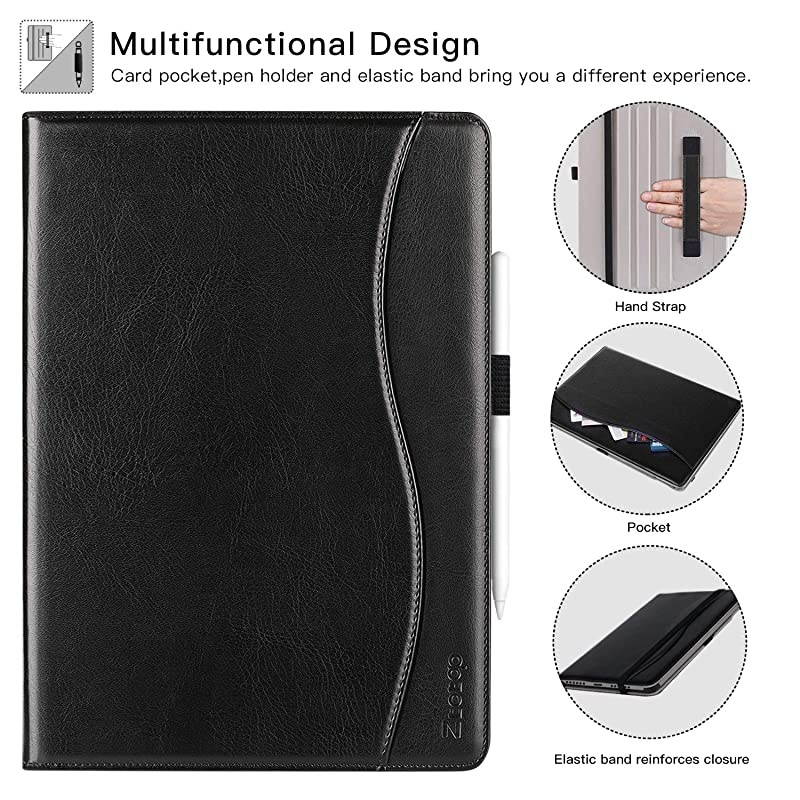 for New iPad Pro 12.9 Case 2020, Leather Folio Stand Case Smart Cover with Auto Sleep/Wake Strap Pocket Supports iPad Pencil Charging for 2020 iPad Pro 12.9 Inch 4th Generation - Black