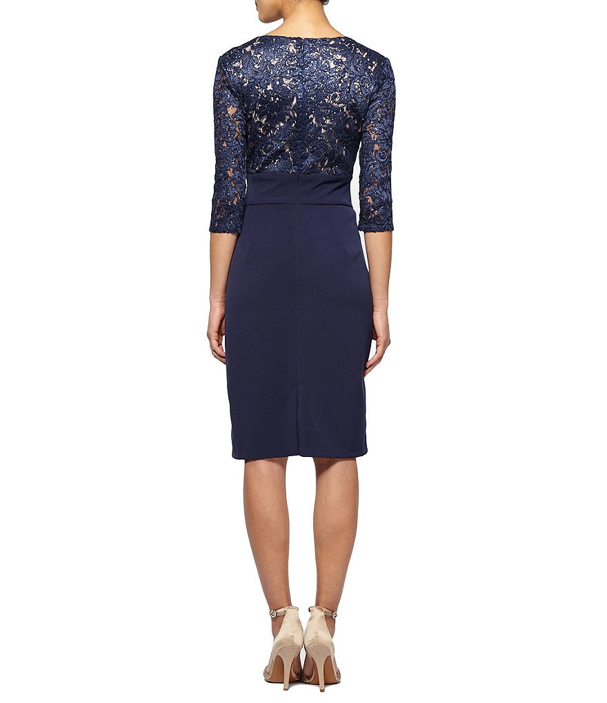 Alex Evenings 3/4-Sleeve Belted Sheath Dress