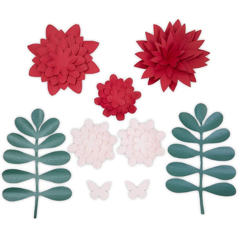 10-Piece Red 3D Paper Flower Decoration for Wedding Party Backdrop Baby Shower Bridal Shower Wall Decor 5.9"