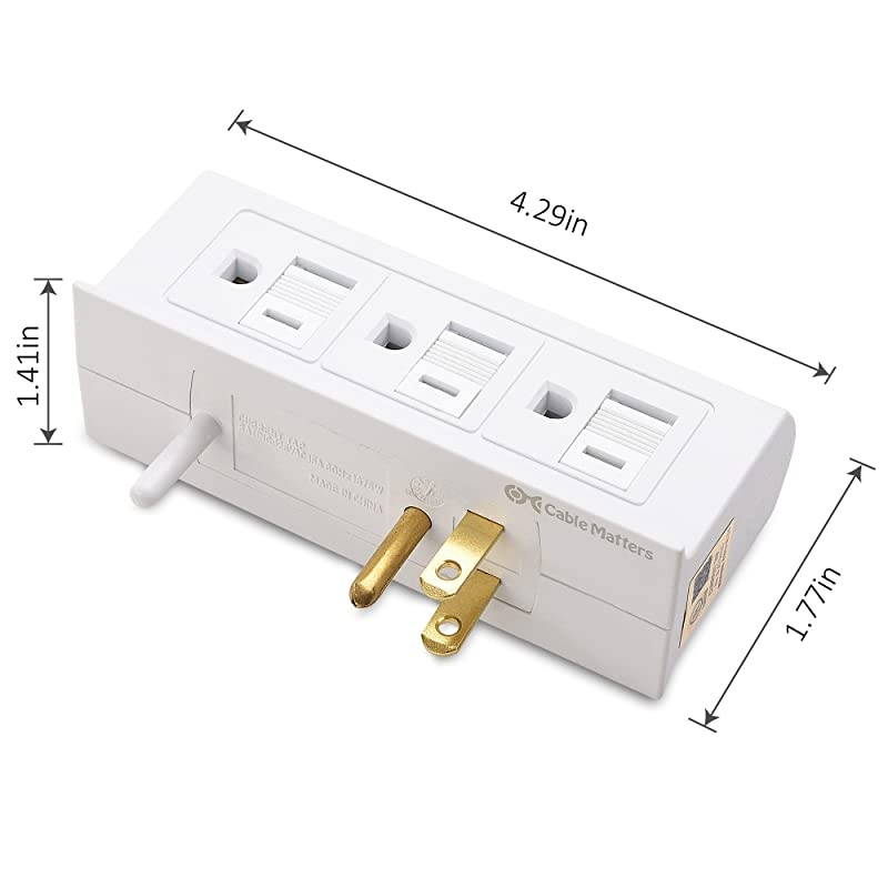 2Pack 6 Outlet Splitter Grounded Side Access Outlet Extender Wall Tap
