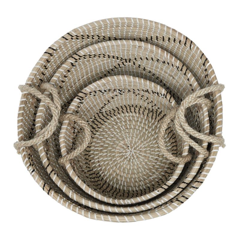 3pk Round Seagrass Storage Baskets with Handles Brown