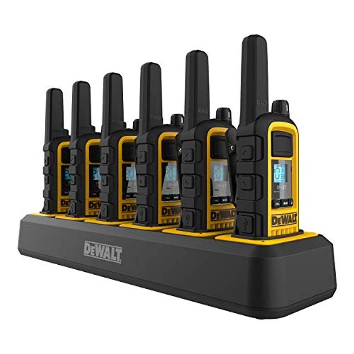 DEWALT DXFRS800 2 Watt Heavy Duty Walkie Talkies - Waterproof, Shock Resistant, Long Range & Rechargeable Two-Way Radio with VOX (6 Pack w/ Gang Charger) (DXFRS800-BCH6)