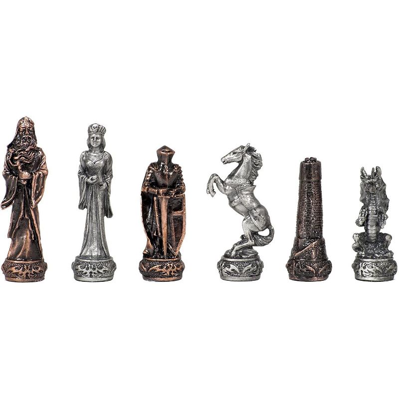 WE Games Fantasy Chess & Checkers Game Set - Pewter Chessmen & Black Stained Wood Board with Storage Drawers 15 in.