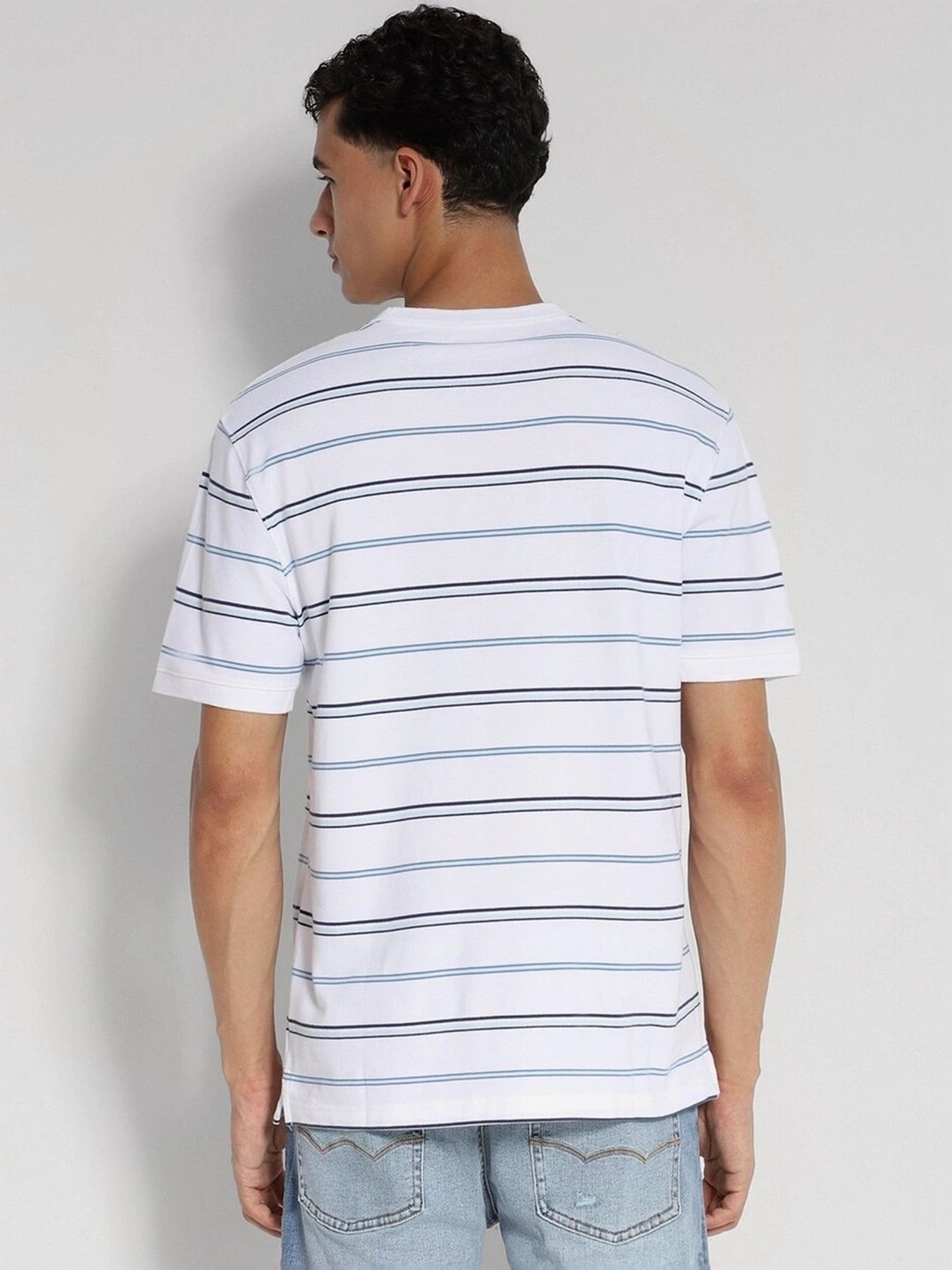 American Eagle White Cotton Regular Fit Striped T-Shirt