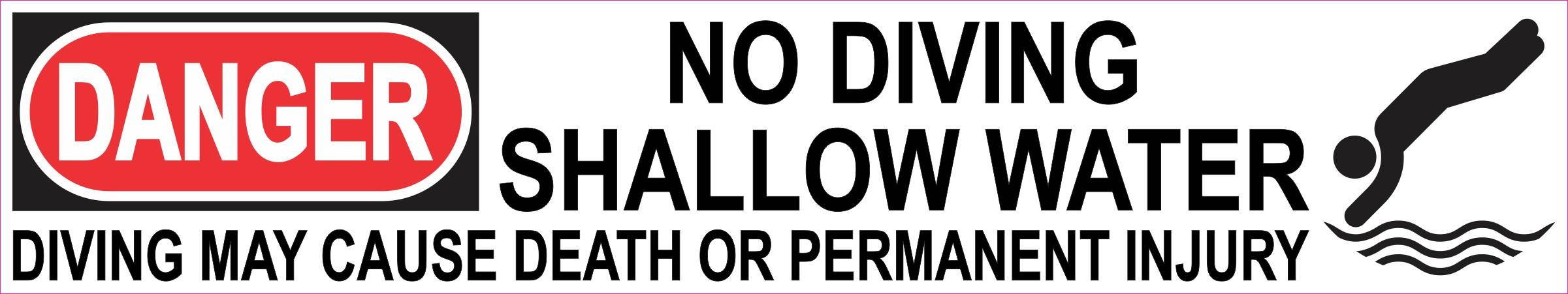 StickerTalk Danger No Diving Shallow Water Vinyl Sticker, 16 inches by 3 inches
