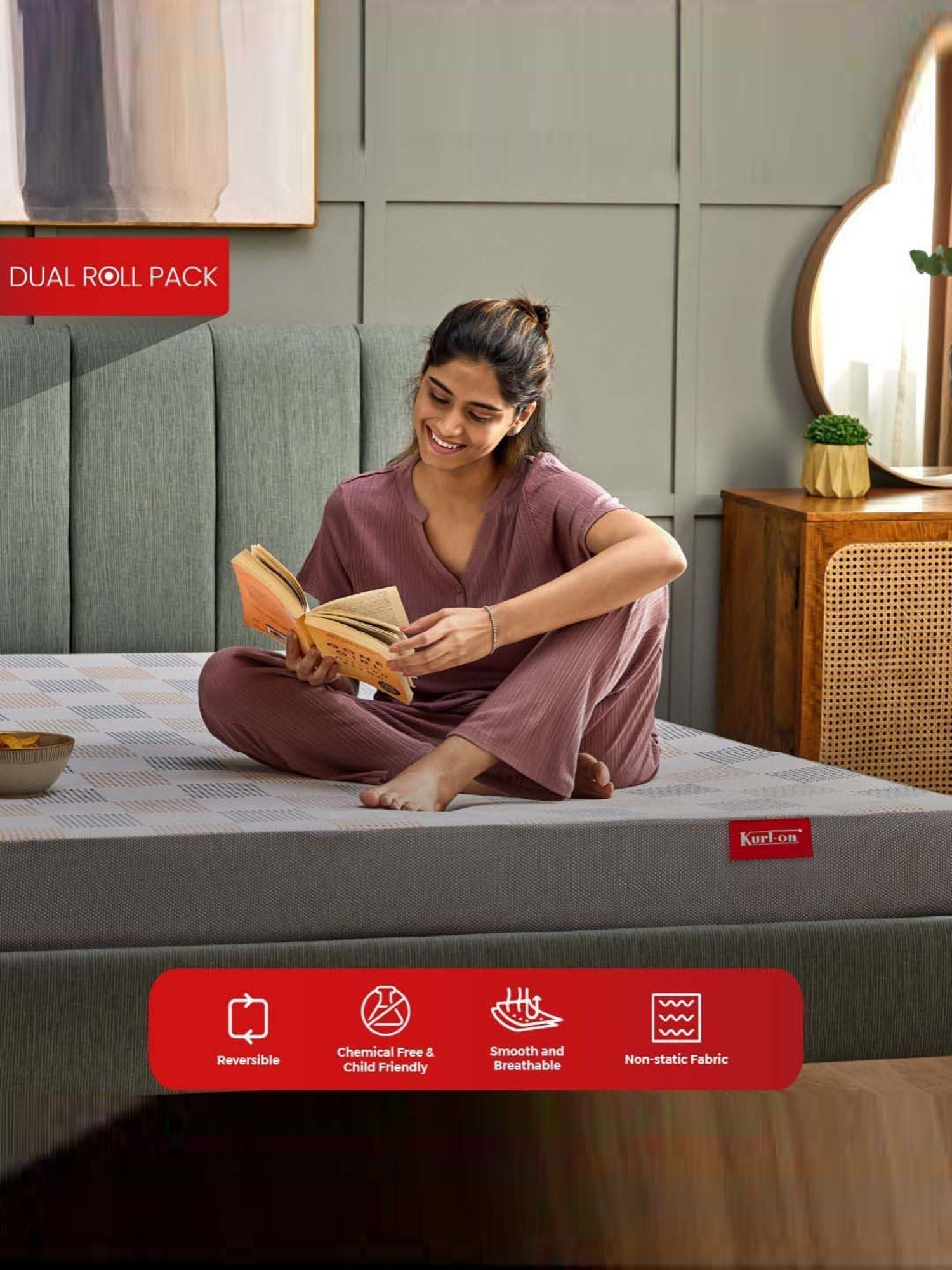 Kurlon Dual Roll Pack Multicolor Memory Foam Single Size Bed Mattress