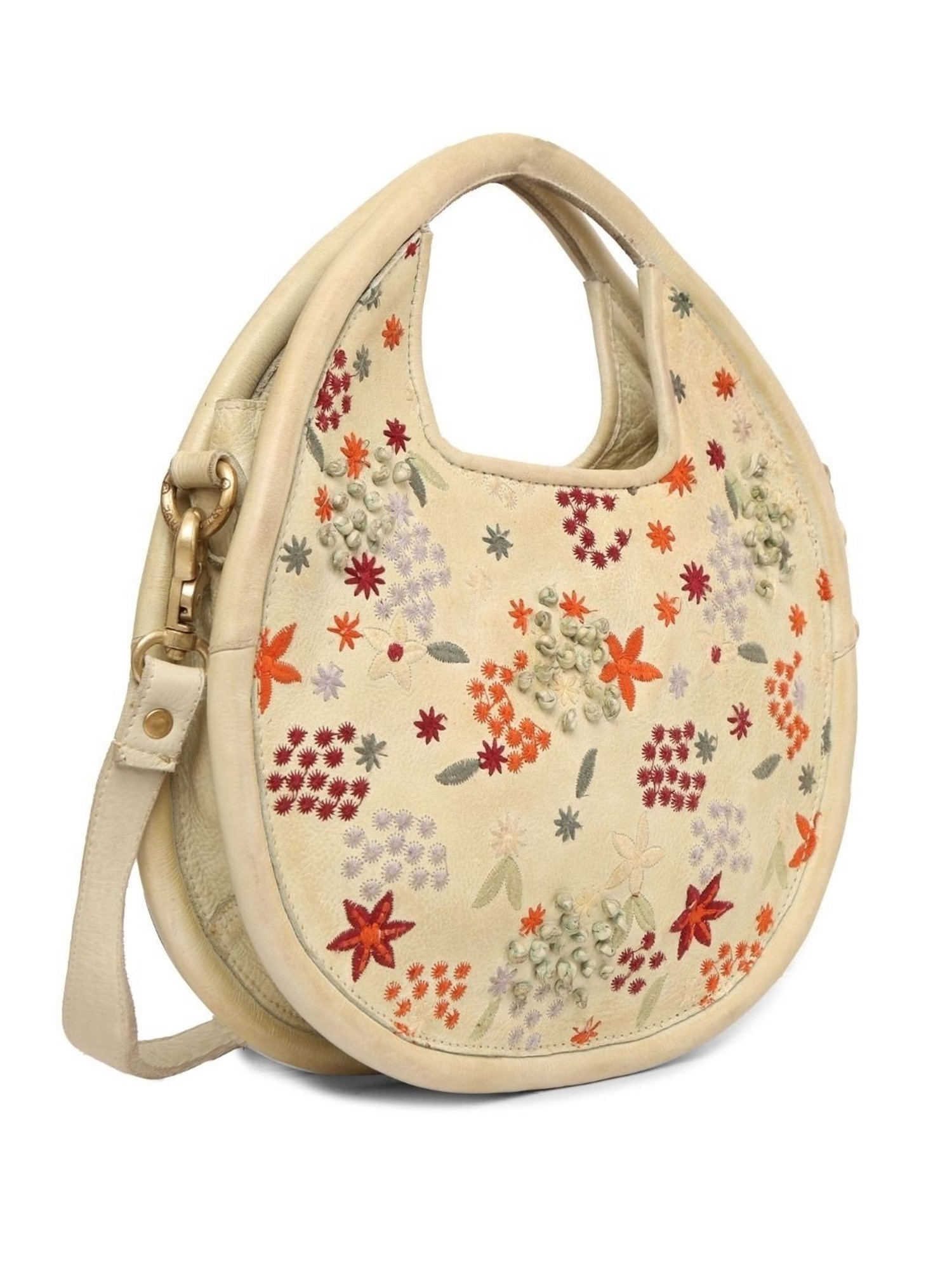 Art N Vintage Floral Bliss Green Leather Embroidered Large Handbag