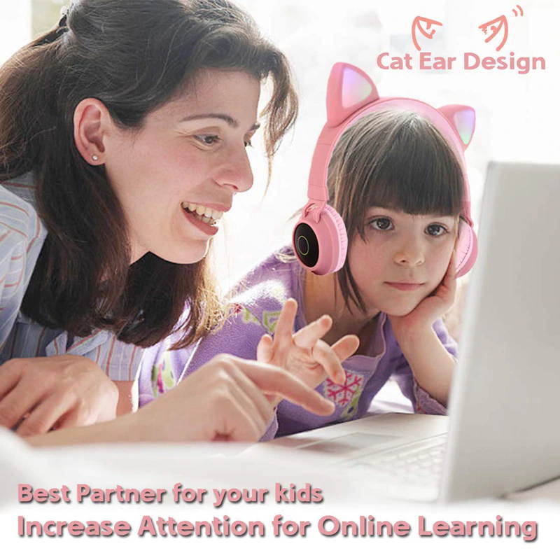 2020 Newly Bluetooth Stereo Cat Ear Headphones Flashing Glowing cat ear headphones Gaming Headset Earphone 7 Colors LED light