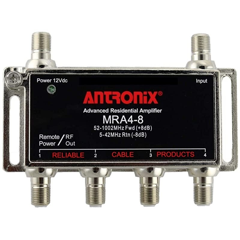 Cable TV/Antenna/HDTV/Internet Digital Signal Amplifier/Booster/Splitter with Passive Return, Coax Cable, F59 Terminators (Antronix MRA4-8)