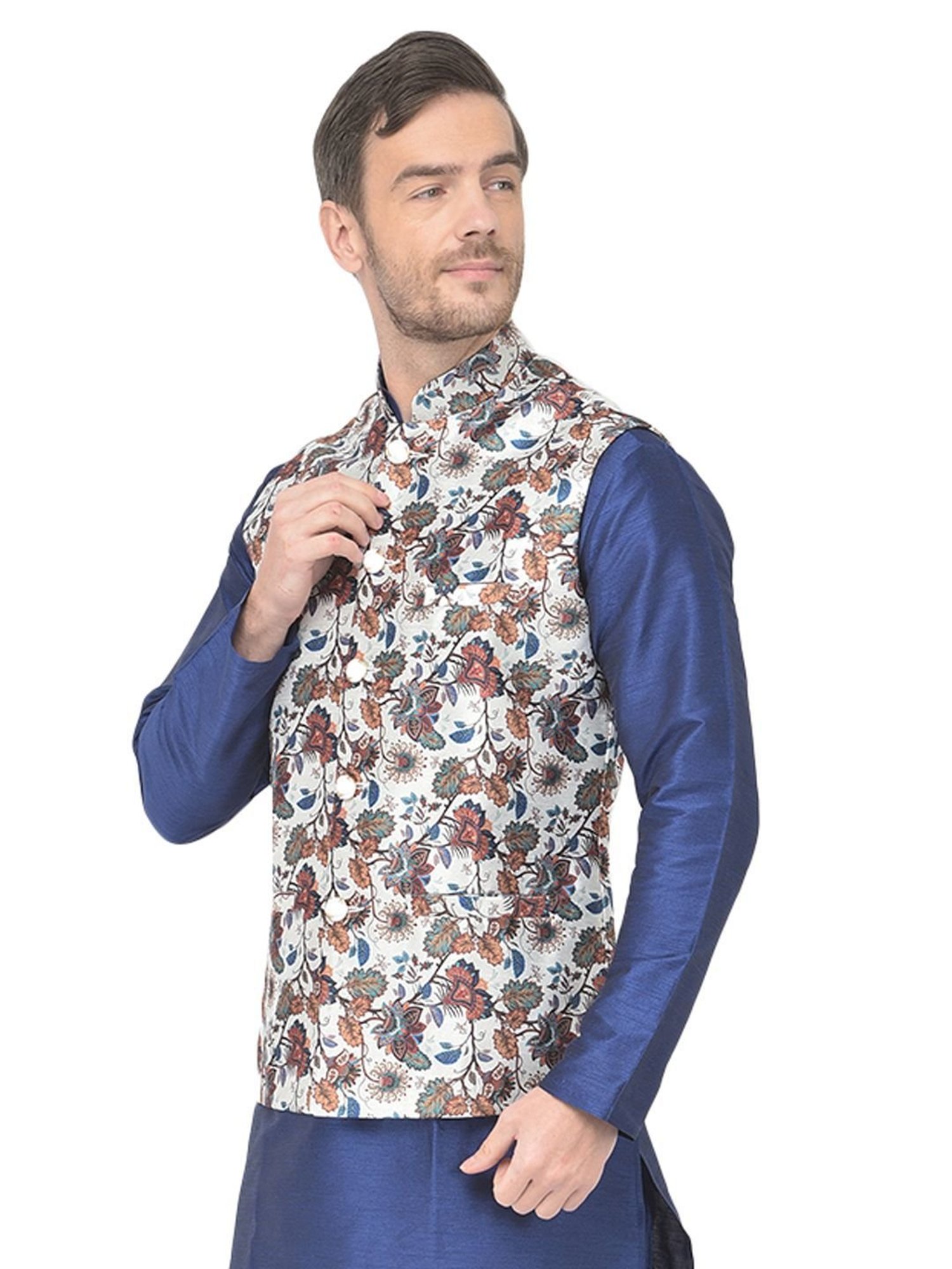 SG LEMAN Multi Regular Fit Printed Nehru Jacket