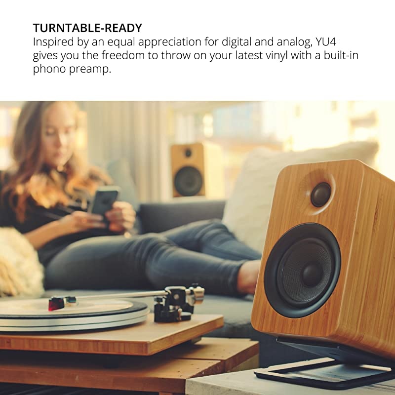YU4 Powered Speakers with Bluetooth and Phono Preamp - Bamboo