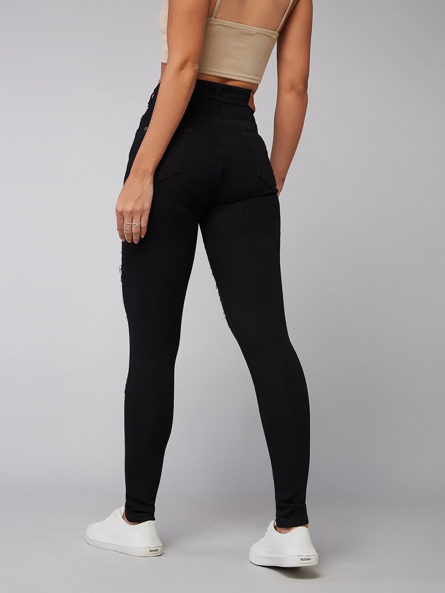 DOLCE CRUDO Black Distressed High Rise Stretchable Jeans