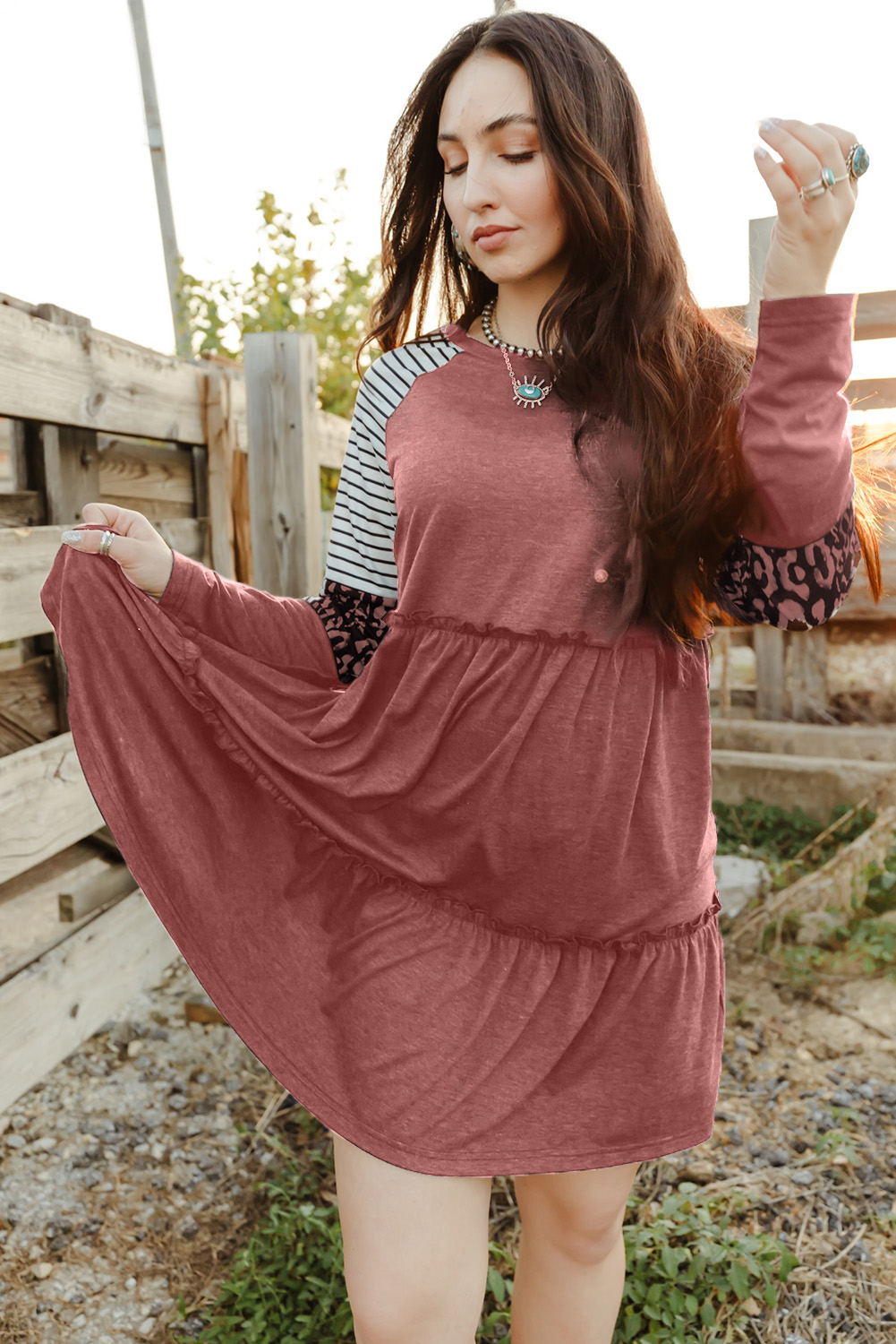 Cheetah Casual Long Sleeve Button Up Shirt Dress