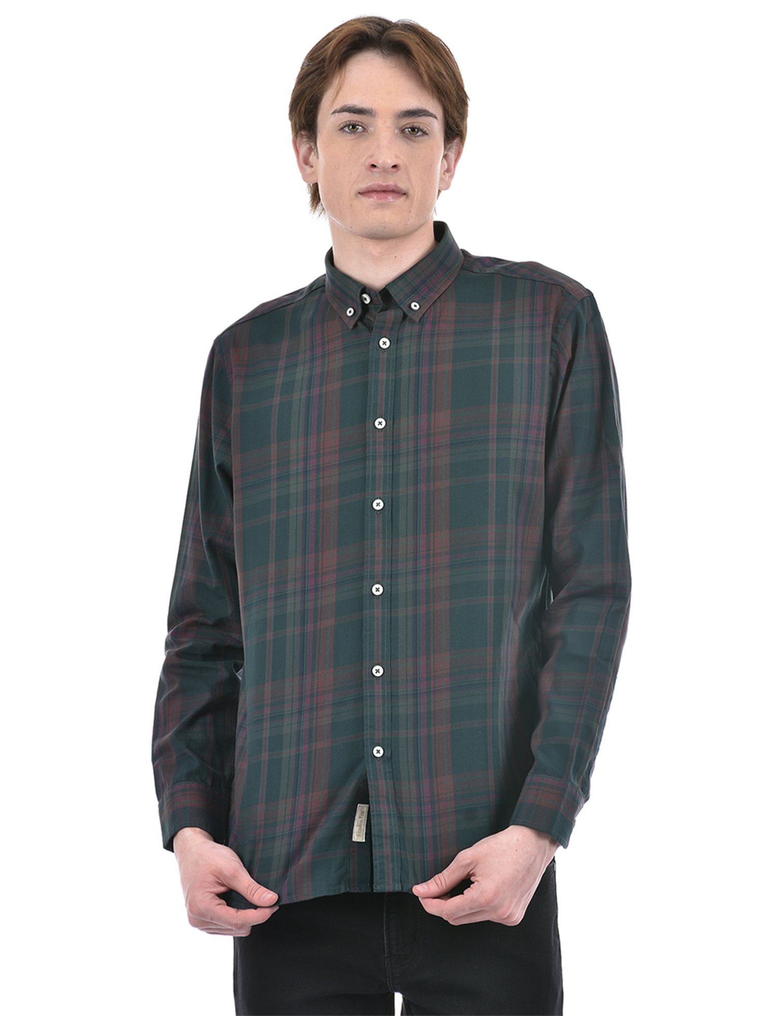 London Fog Green Regular Fit Check Cotton Shirt