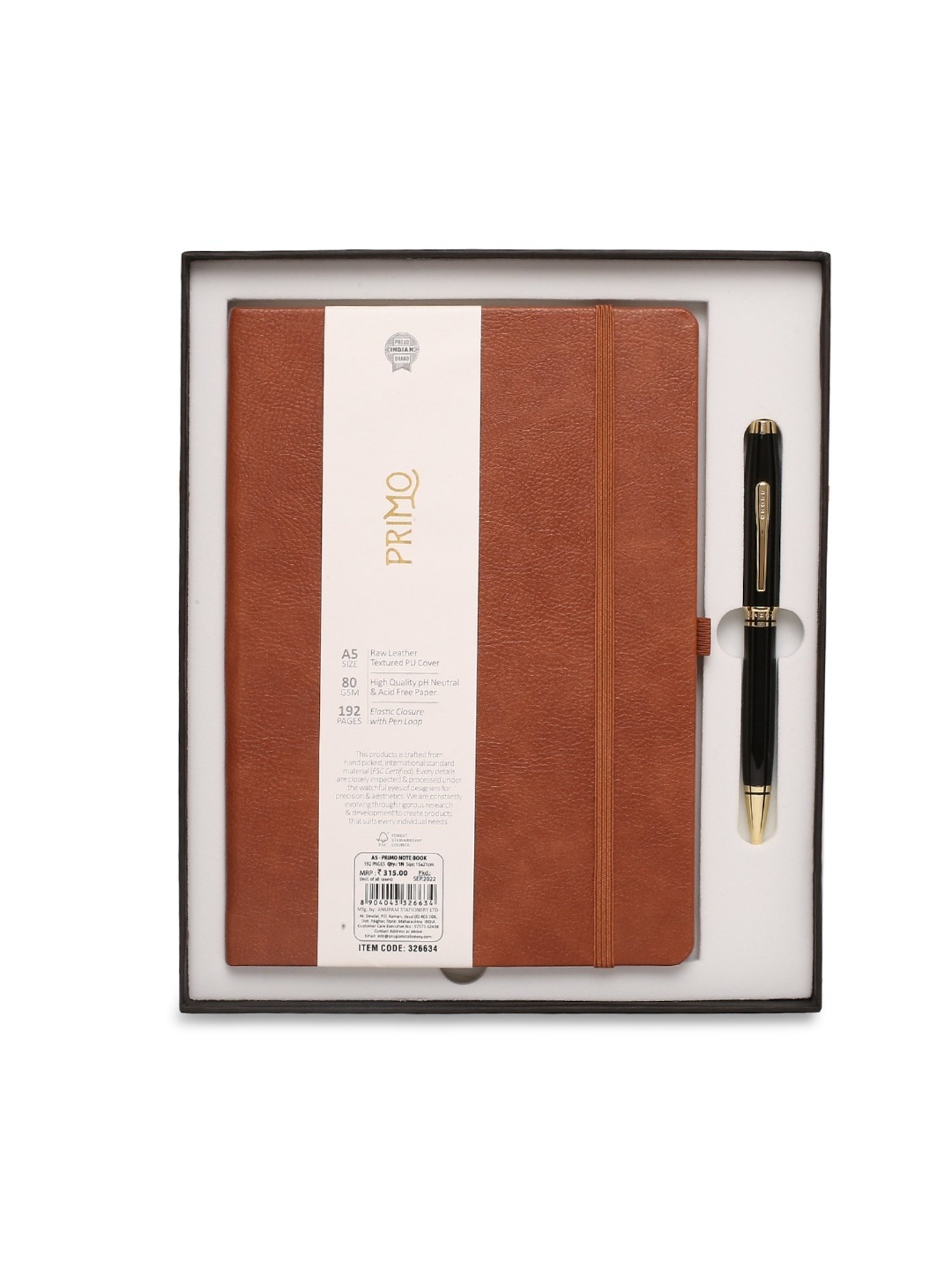 Cross Black Lacquer Gold Ballpoint Pen with Executive Tan Notebook