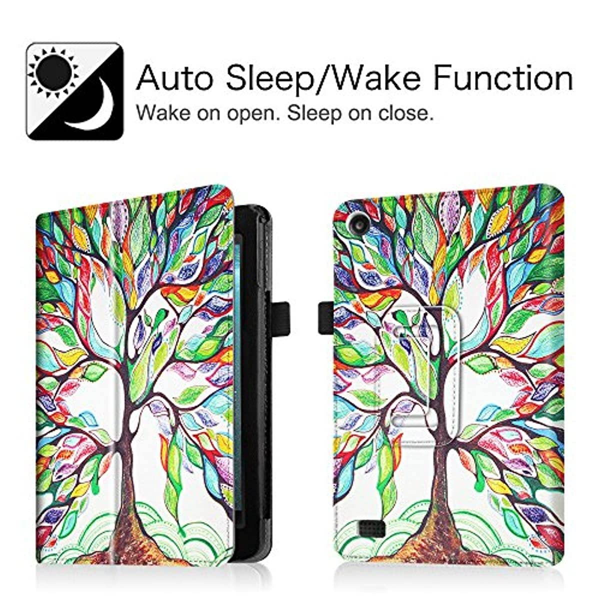 Fintie Folio Case for Amazon Fire 7 Tablet (Previous Generation - 7th, 2017 Release) - Slim Fit PU Leather Standing Protective Cover Auto Wake/Sleep, Compatible with Fire 7 (5th Gen, 2015), Love Tree