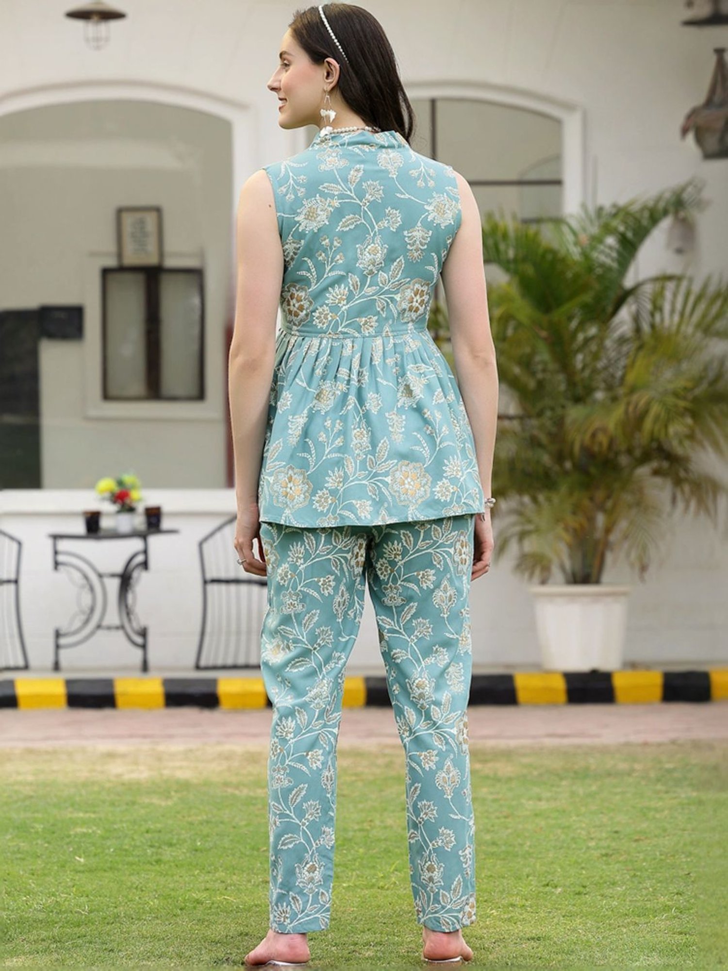 Stylum Aqua Blue Floral Print Top & Pants Set