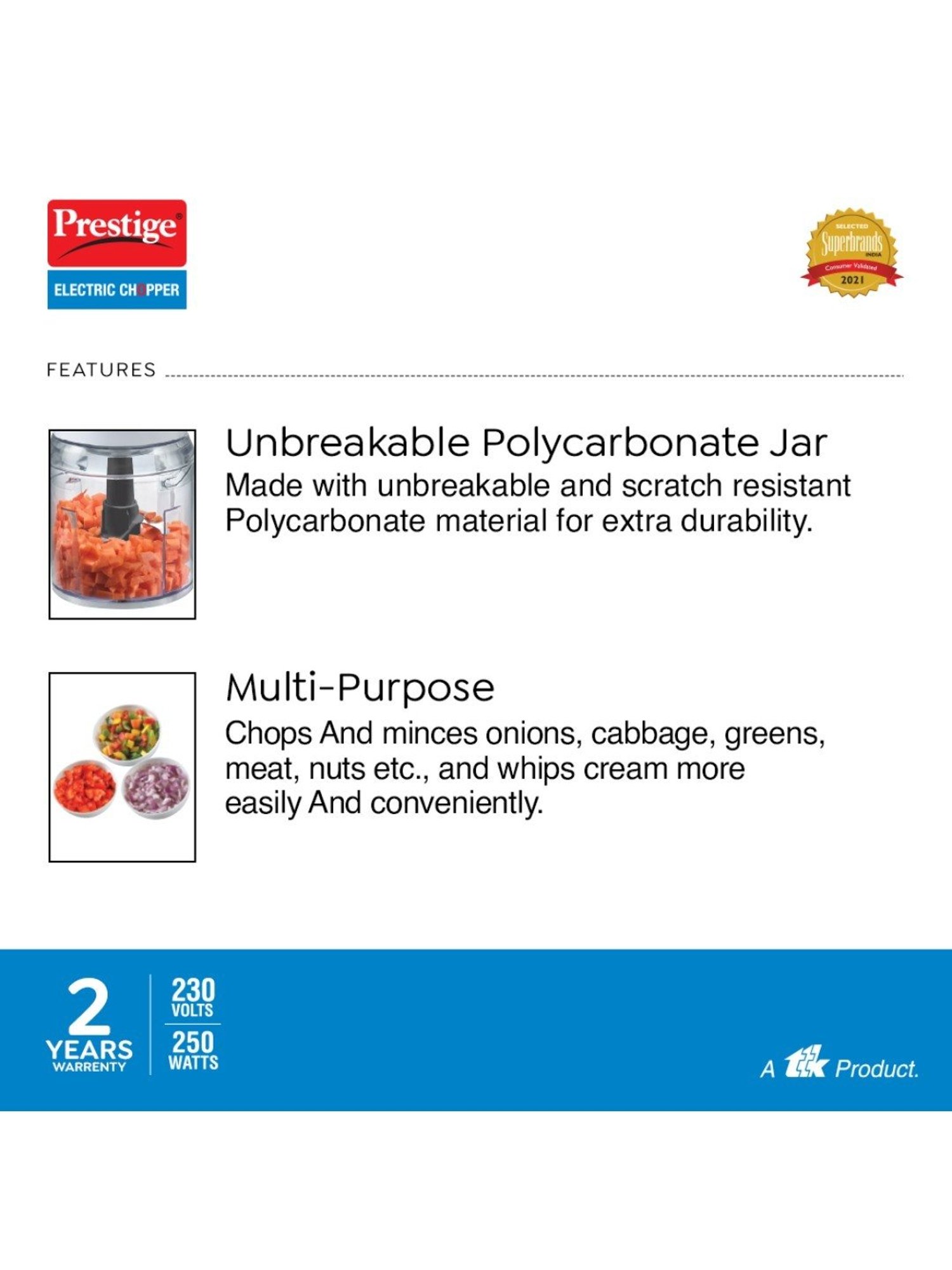 Prestige Black Stainless Steel Electric Vegetable & Fruit Chopper