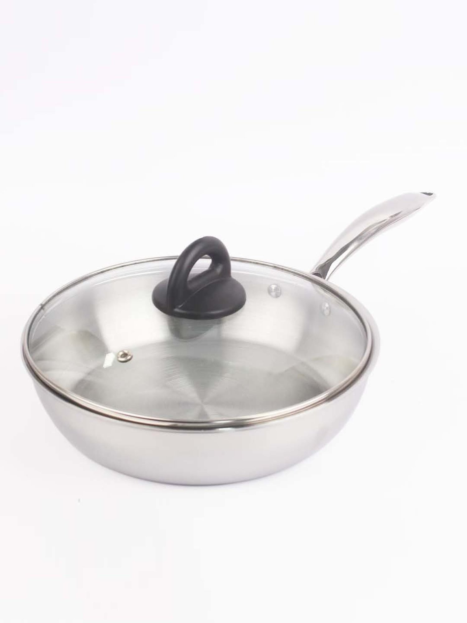 The Indus Valley Silver Stainless Steel 25.4 cm Fry Pan With Long Handle & Glass Lid (1.7 L)