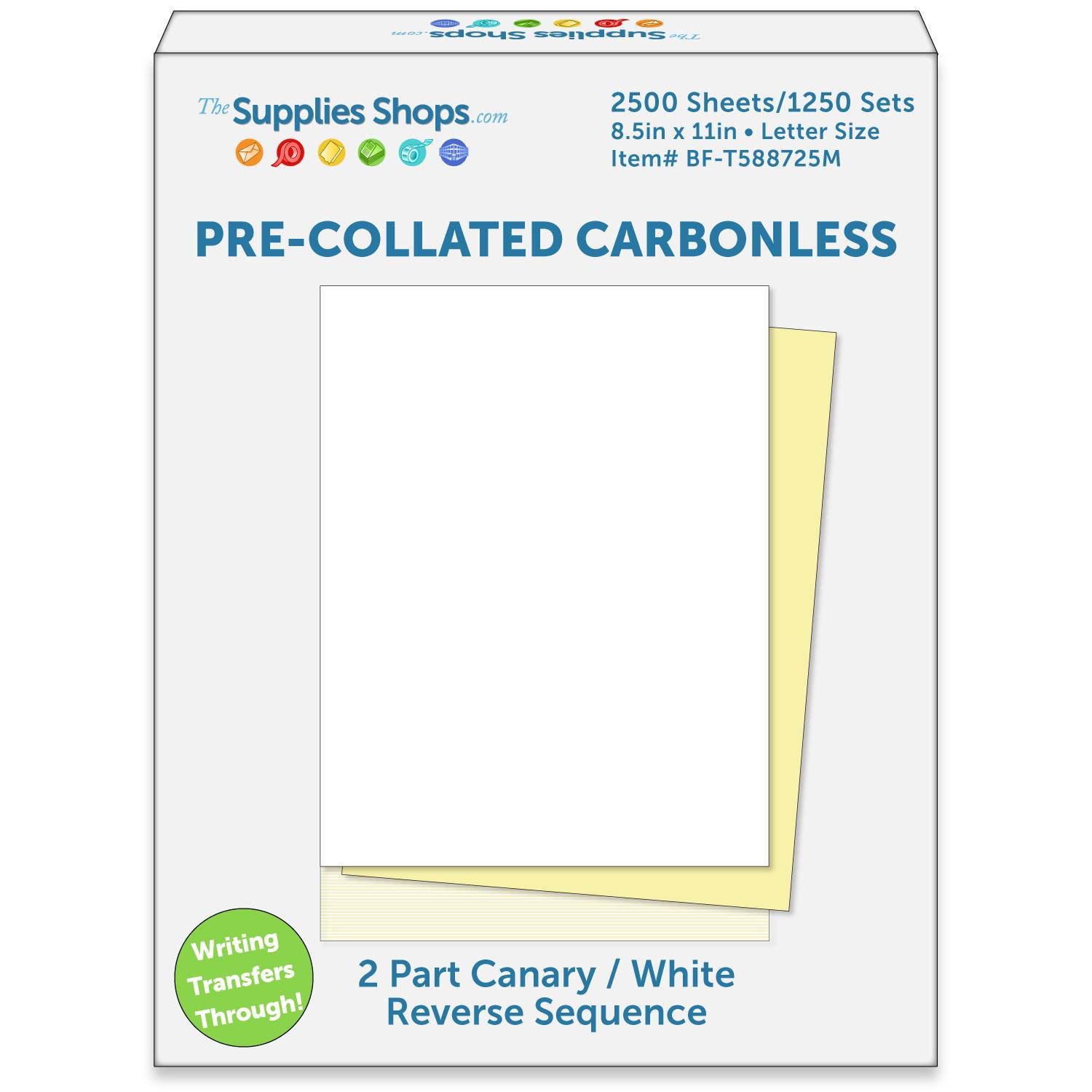 2-Part Reverse Sequence Canary / White Pre-Collated Carbonless Paper (Carton of 2500 Sheets)