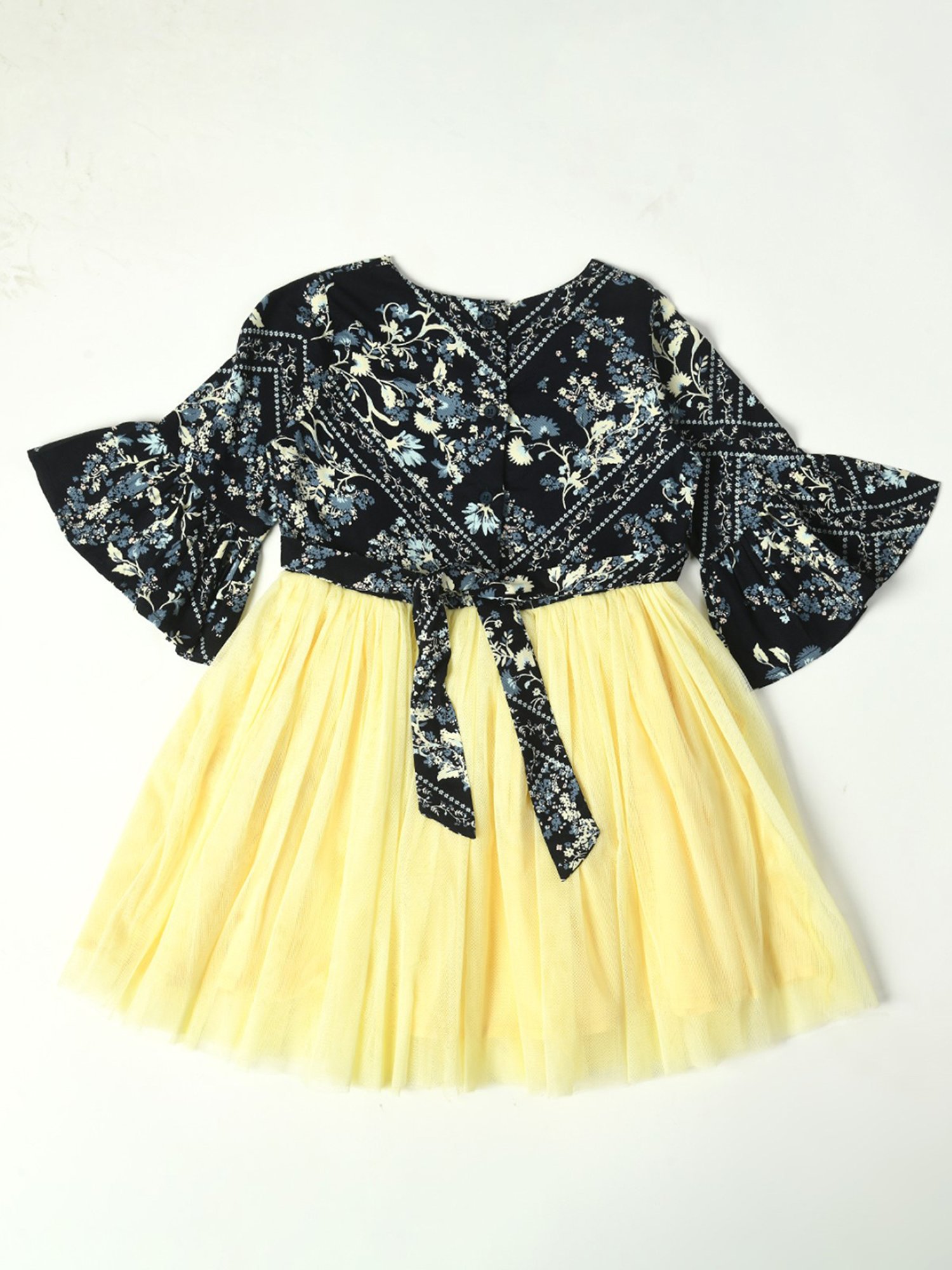Bella Moda Kids Navy & Yellow Floral Print Fit & Flare Dress with Bag