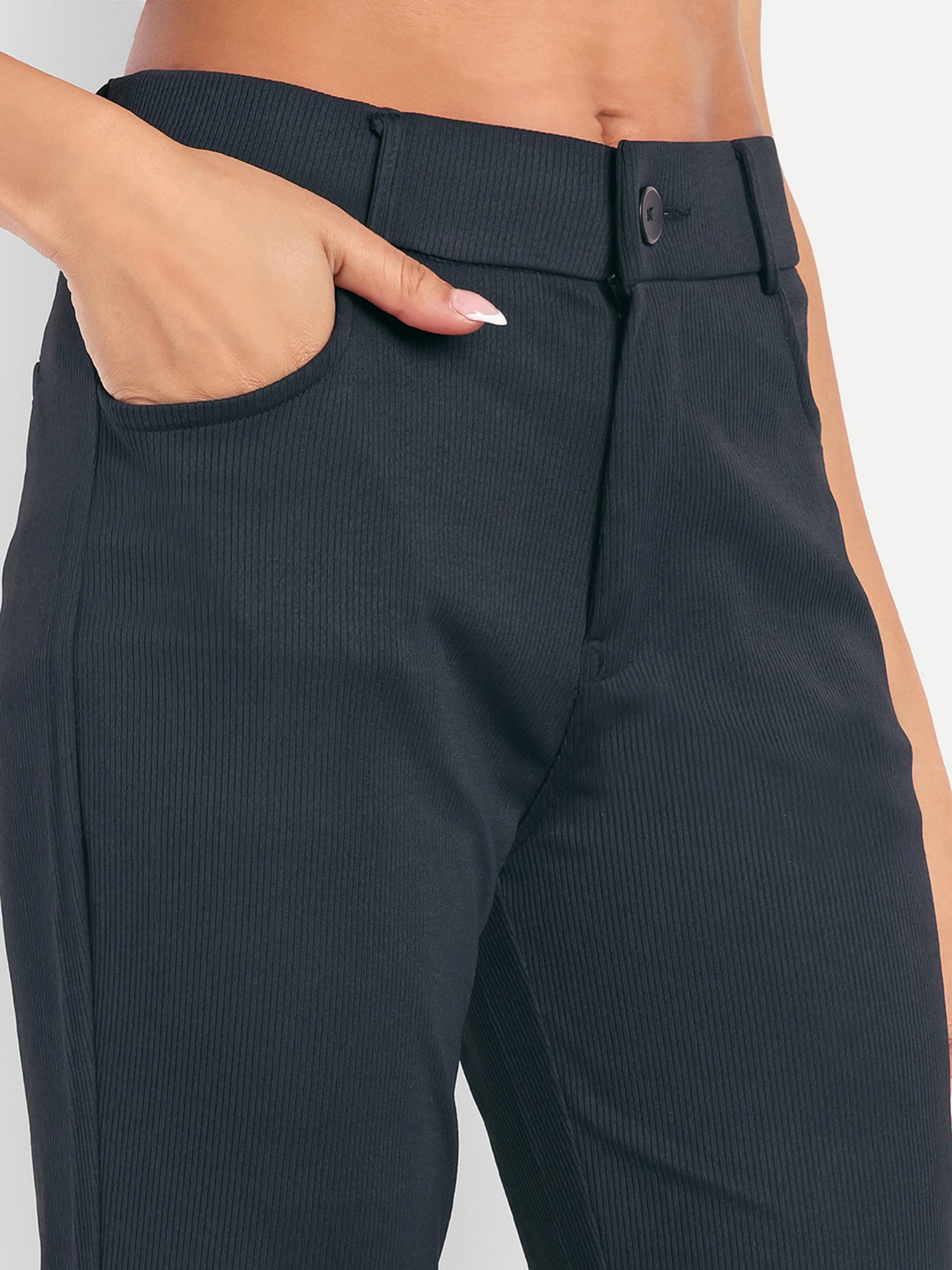 Broadstar Black Flared Fit High Rise Corduroy Trousers