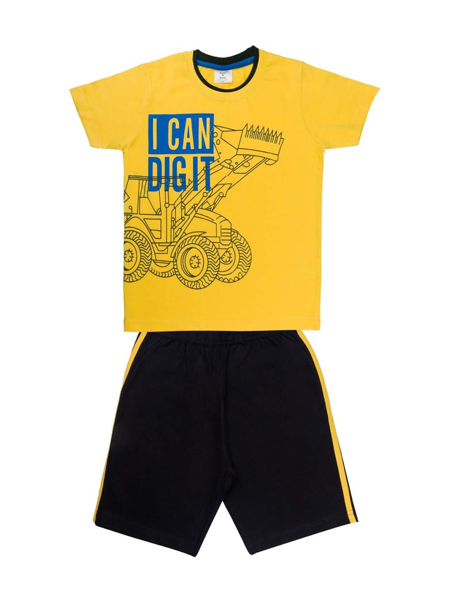 Todd N Teen Kids Yellow & Navy Cotton Printed T-Shirt & Shorts - Pack of 2
