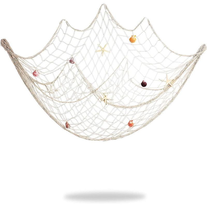 Bright Creations 77 Pieces DIY Decorative Fishing Net, 24 Sea Shells, 52 Strings, Arts and Crafts (79 x 79 in)