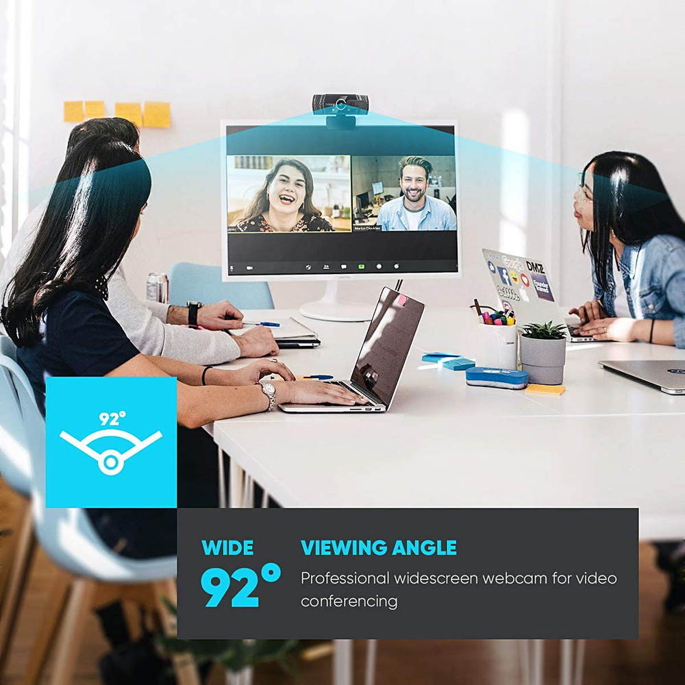 Full HD 1080p Webcam, Live Streaming Camera with Privacy Shutter for Video Calling, Online Classes, HD Light Correction, Works with Skype, Zoom, FaceTime, Hangouts, PC/Mac/Laptop/Smart TV