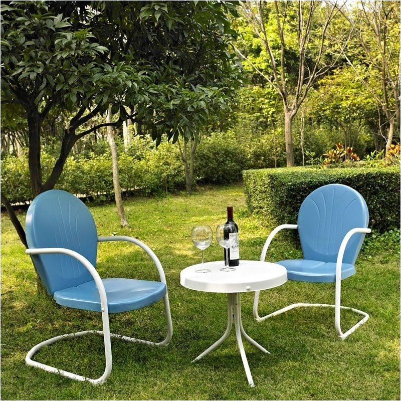 Steel 3 Metal Outdoor Seating Set in Sky Blue-Pemberly Row