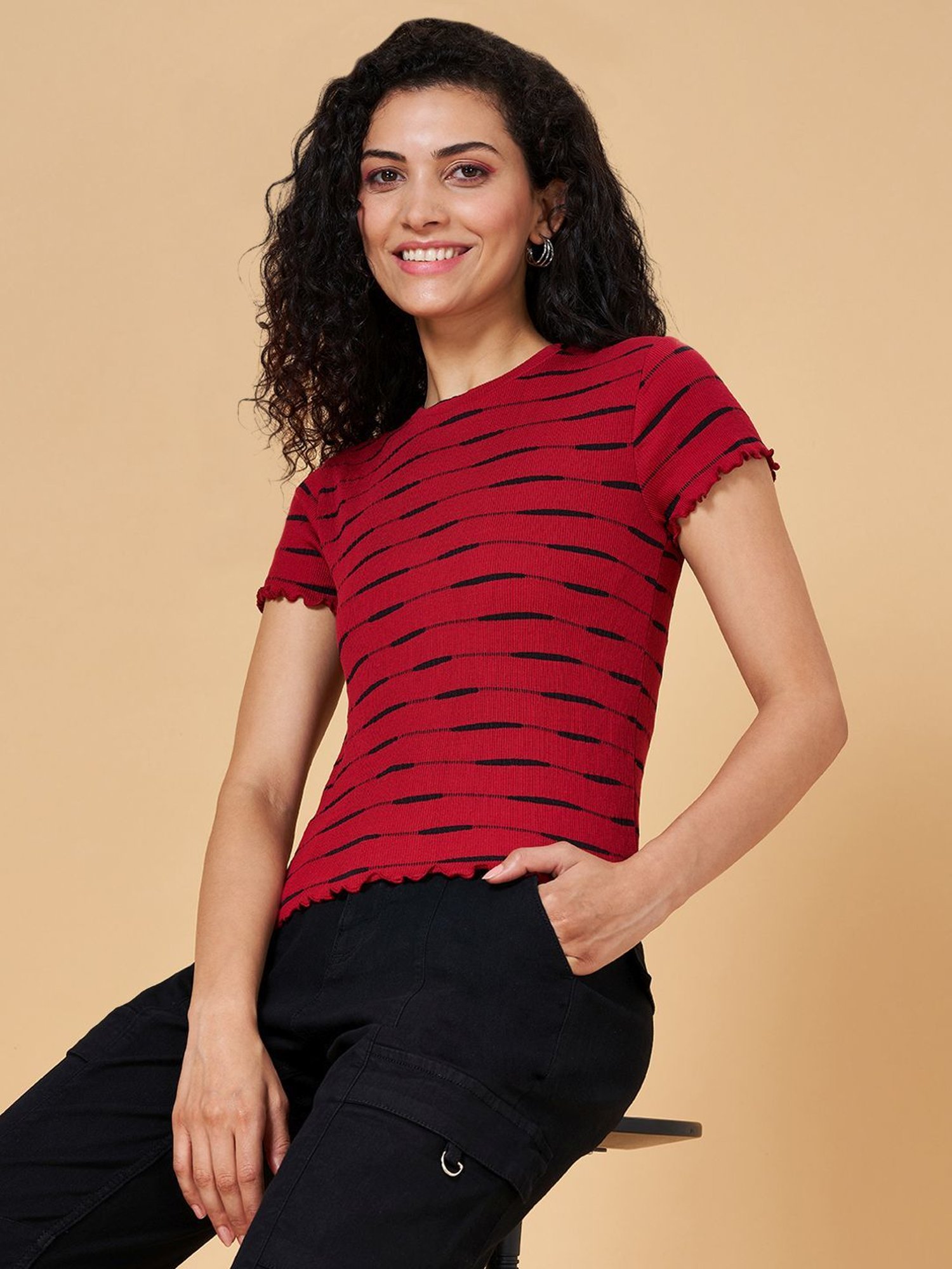 People by Pantaloons Maroon Self Pattern Top