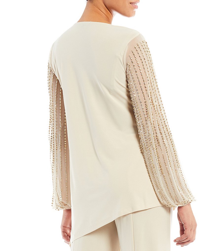 Marina Beaded Long Sleeve Round Neck 2-Piece Pant Set