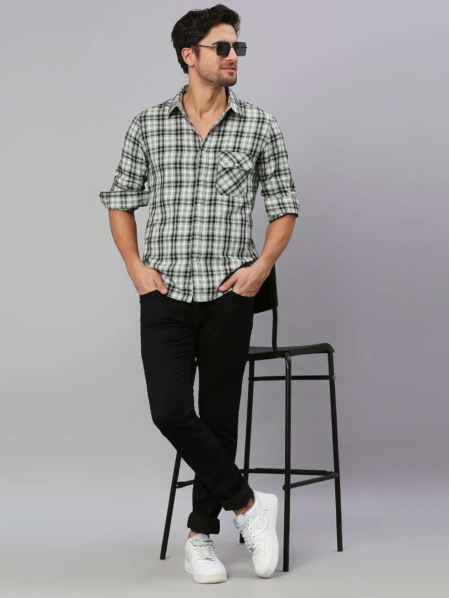 SOLEMIO Multicolor Slim Fit Check Cotton Shirt