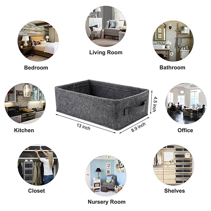 Storage Basket Shlef Low Storage Bin Rectangle Felt Fabric Baskets Storage Bins Organizer for Underwear Socks Bra Towel Toiletry Baby Products Storage Basket Light Gray