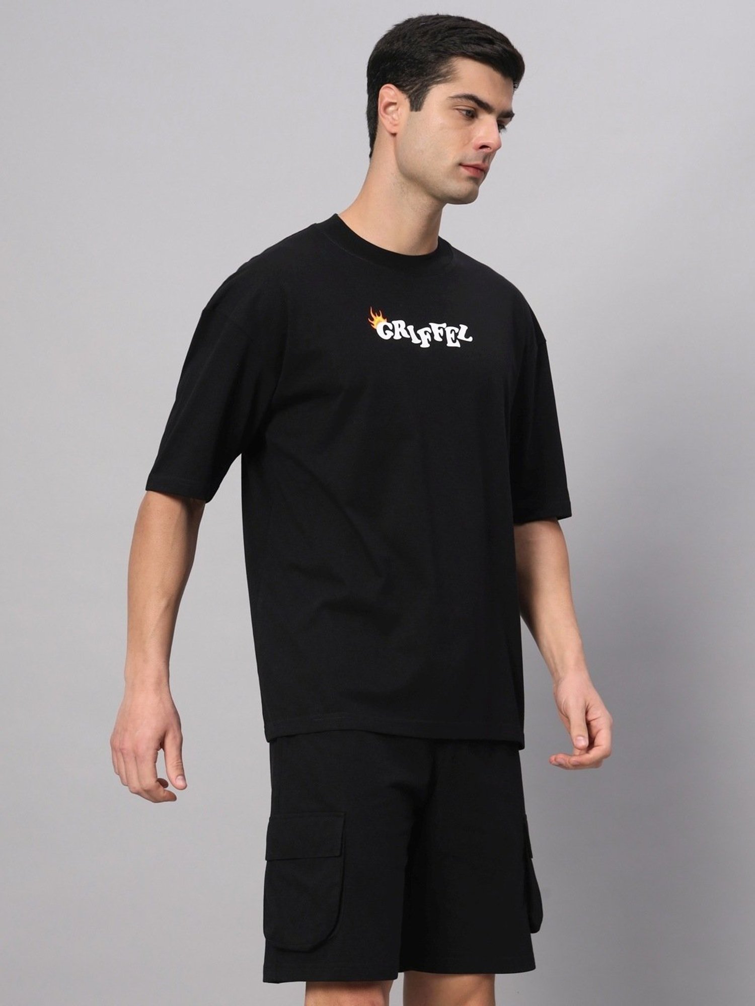 Griffel Black Cotton Loose Fit Printed Co-Ord Set