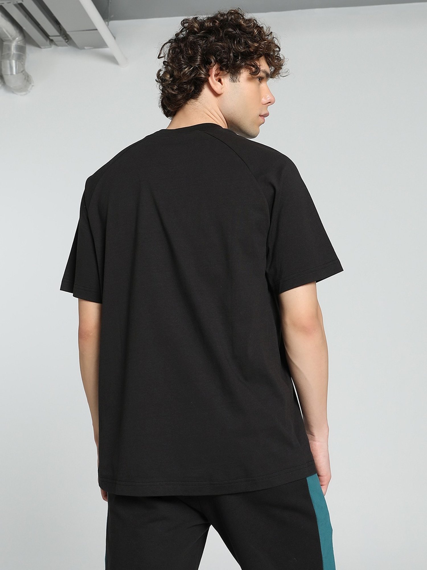 Puma Black Cotton Relaxed Fit Printed T-Shirt