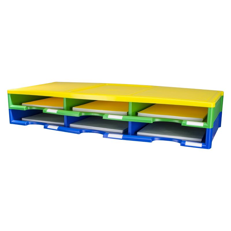 Storex 6 Compartment Literature or Paper Organizer - Yellow/Green/Blue