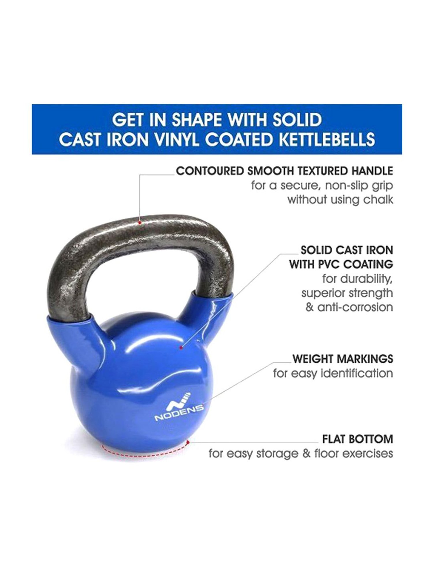 NODENS Blue & Black Vinyl Coated Kettle Bell (8 kg)