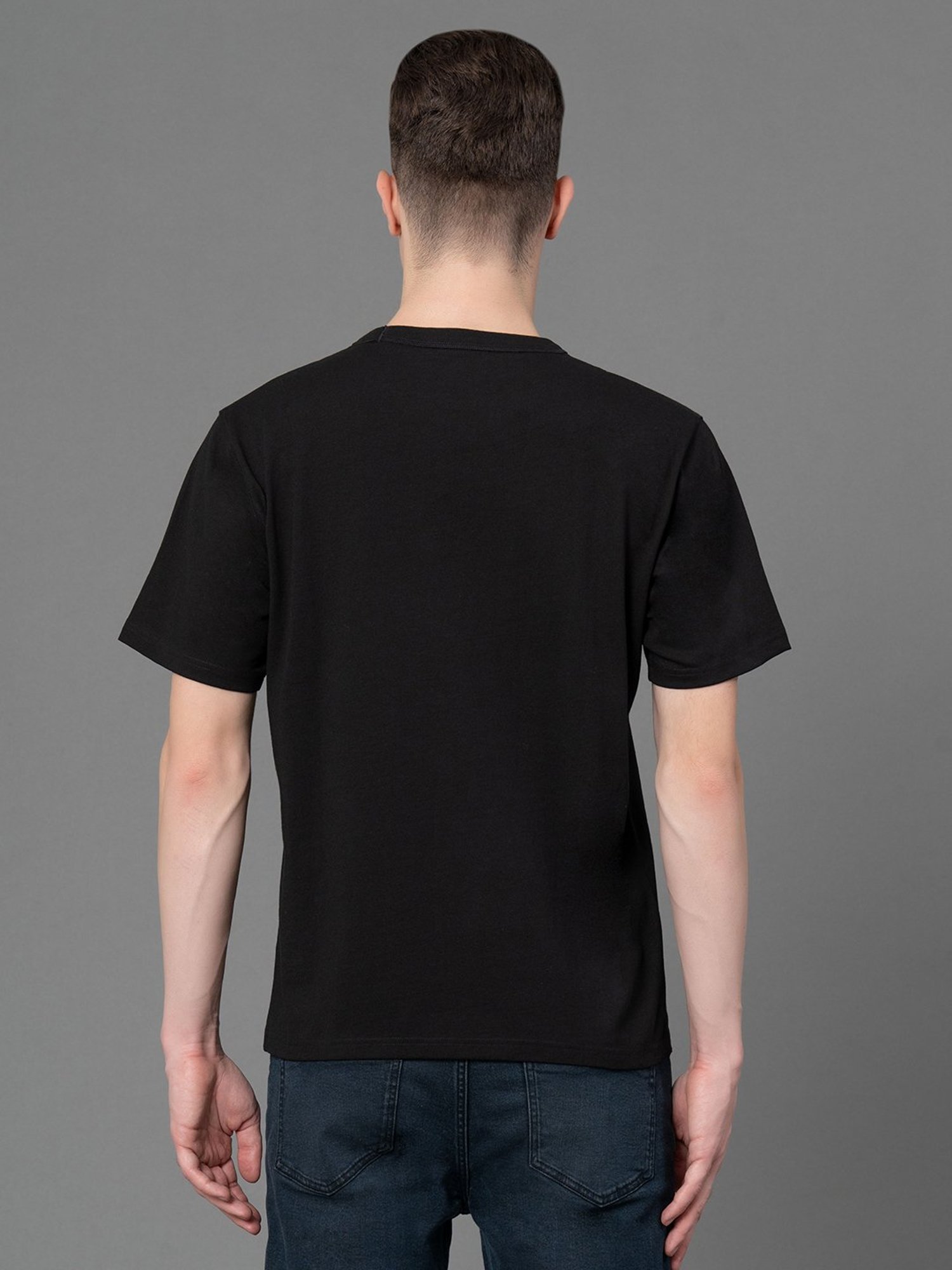 Red Tape Black Regular Fit Cotton Crew T-Shirt