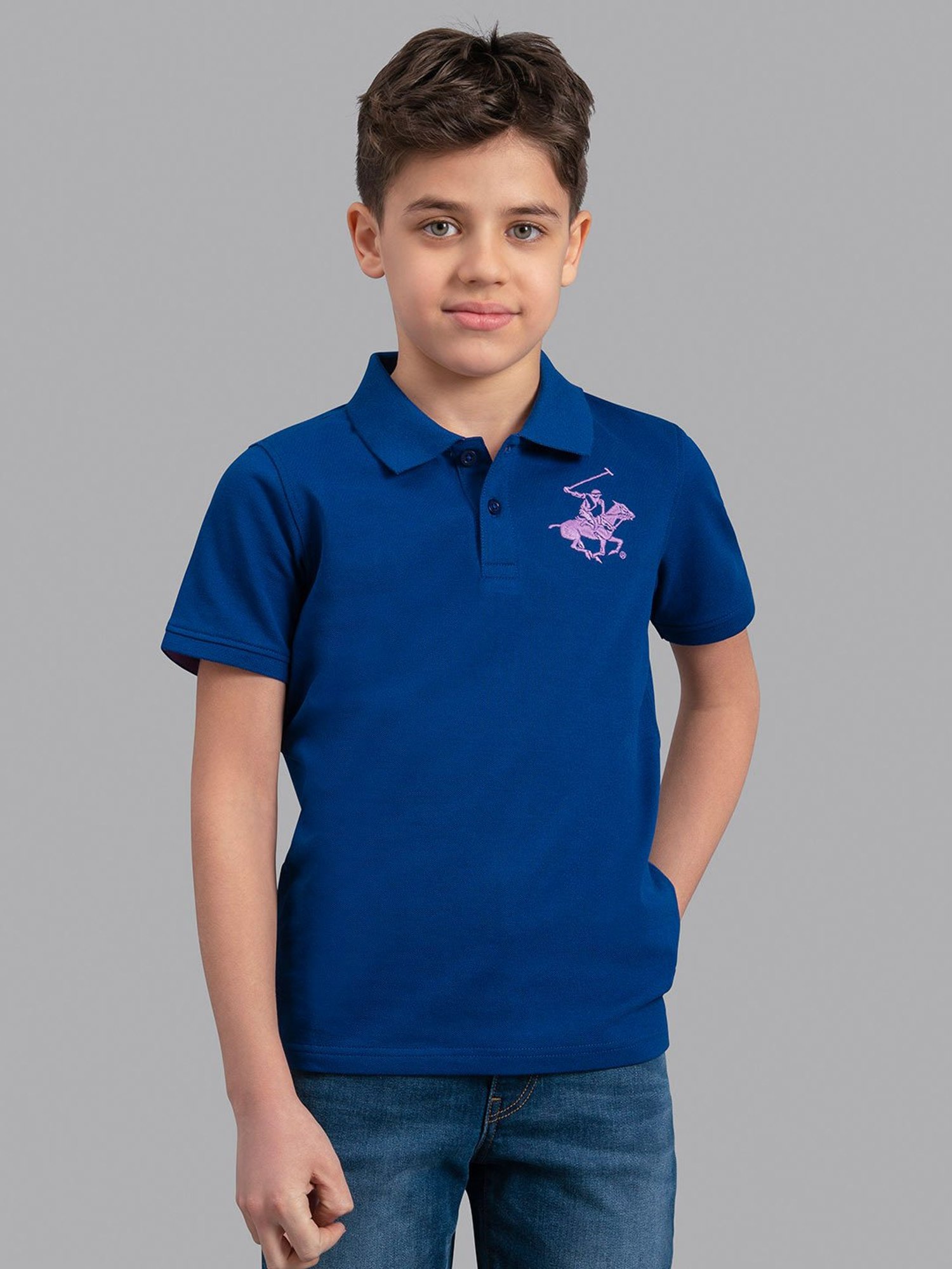Beverly Hills Polo Club Boys Blue Solid Polo T-Shirt