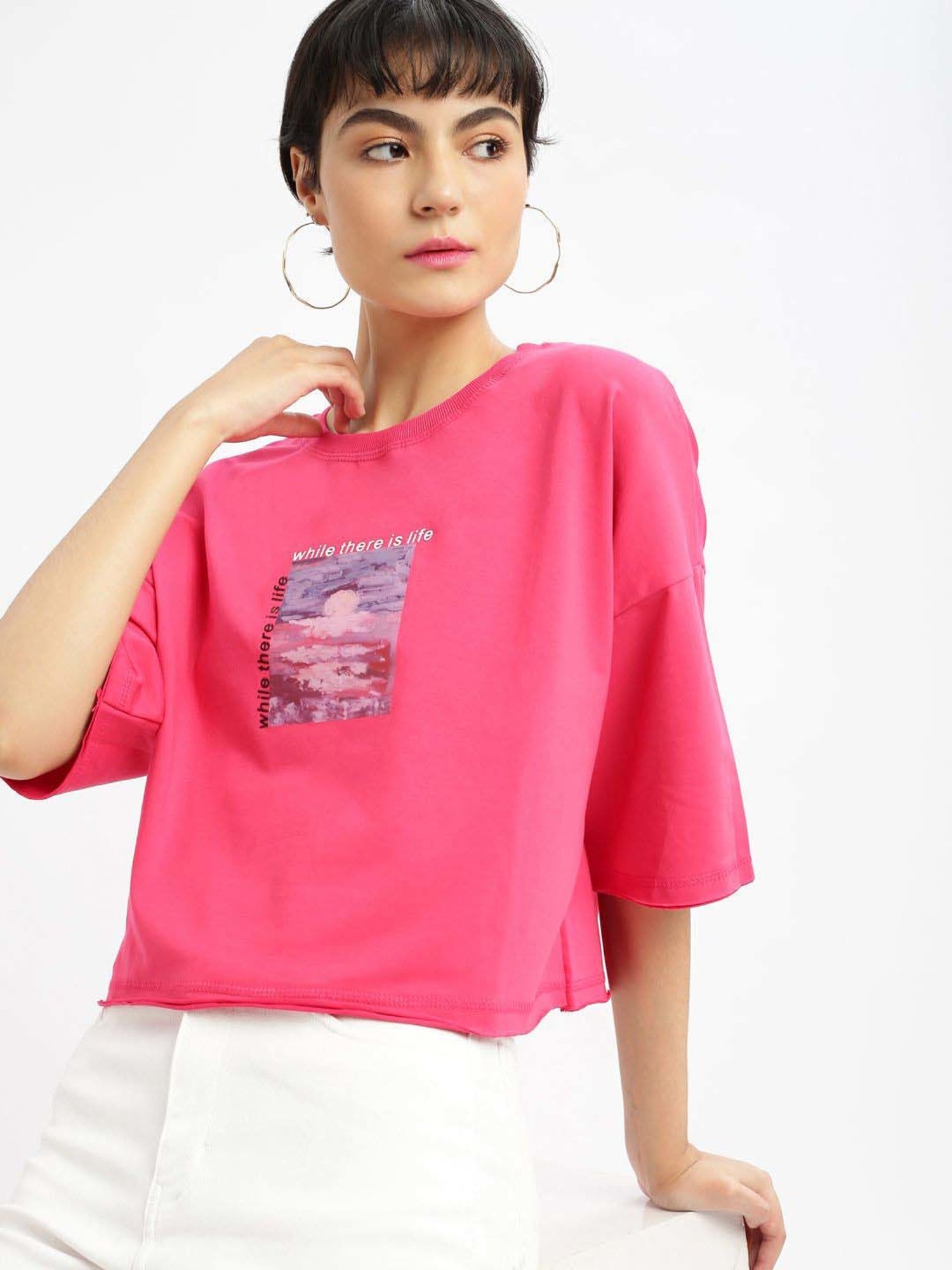 SHOWOFF Pink Cotton Printed T-Shirt