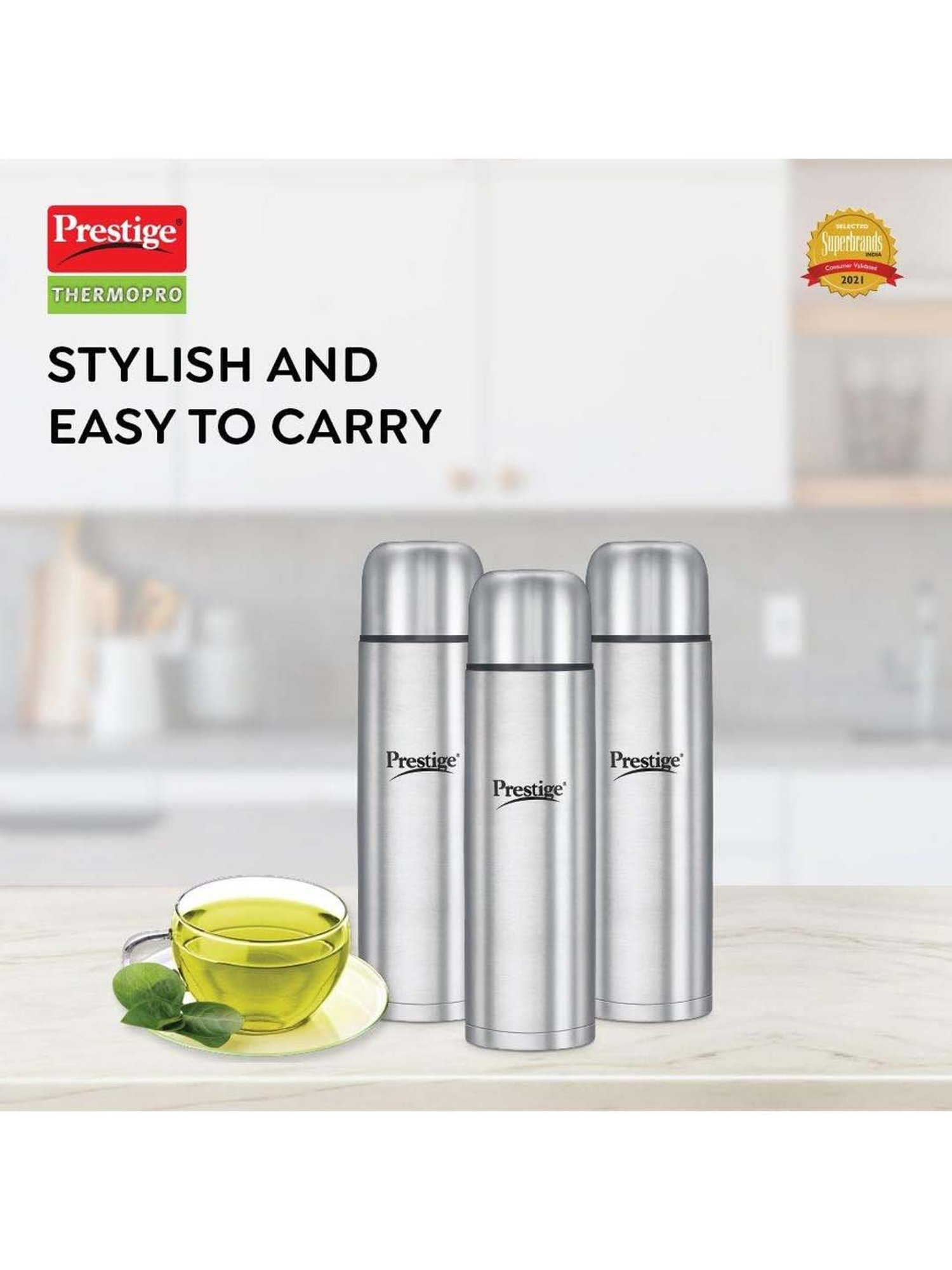 Prestige Silver Stainless Steel 9.5 cm Thermopro Flask&iquest; (0.5 L) - Set of 1